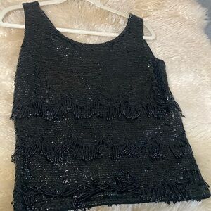 Beaded and sequins black tank top